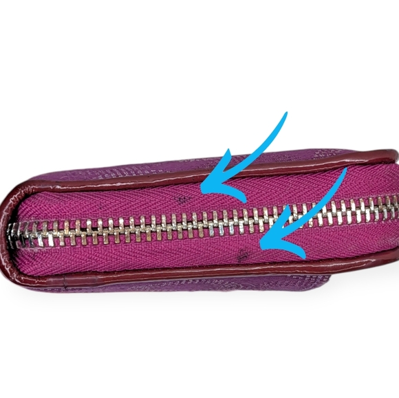 Coach Ashley Op Art Dotted Signature C Zip Around Accordion Wallet Purple Satin - Picture 8 of 16